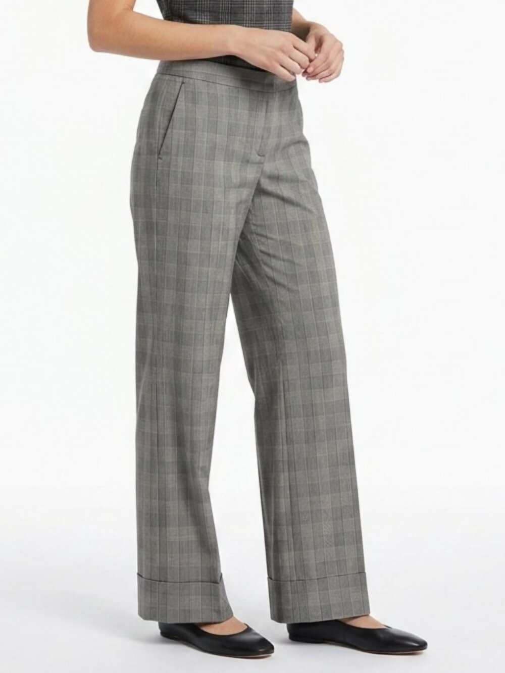 Kenneth Cole Glen Check Cuffed Wide Leg Trouser- Sz. 4